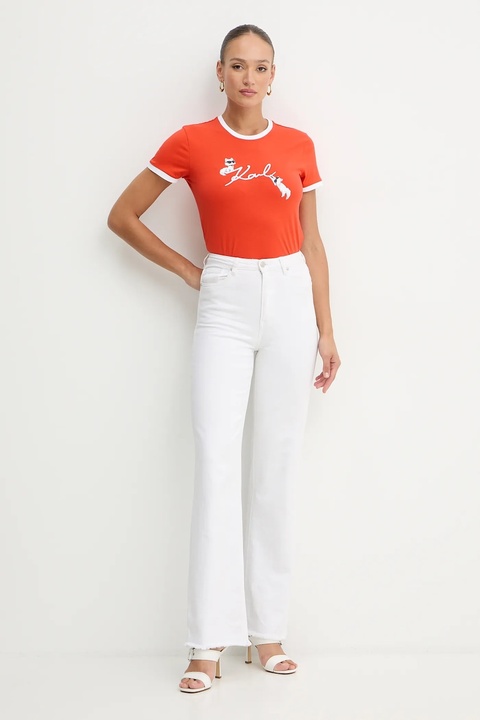 Karl Lagerfeld t-shirt bawełniany IKON damski kolor pomarańczowy B1W17040 - zdjęcie produktu nr 2