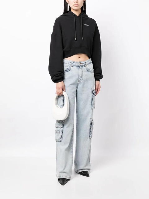 Off-White logo-print cropped hoodie - Black - zdjęcie produktu nr 2
