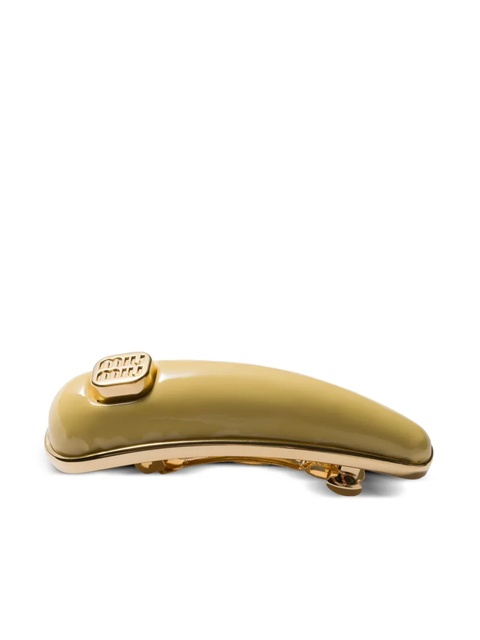Miu Miu logo-plaque patent leather hair clip - Yellow - zdjęcie produktu nr 2