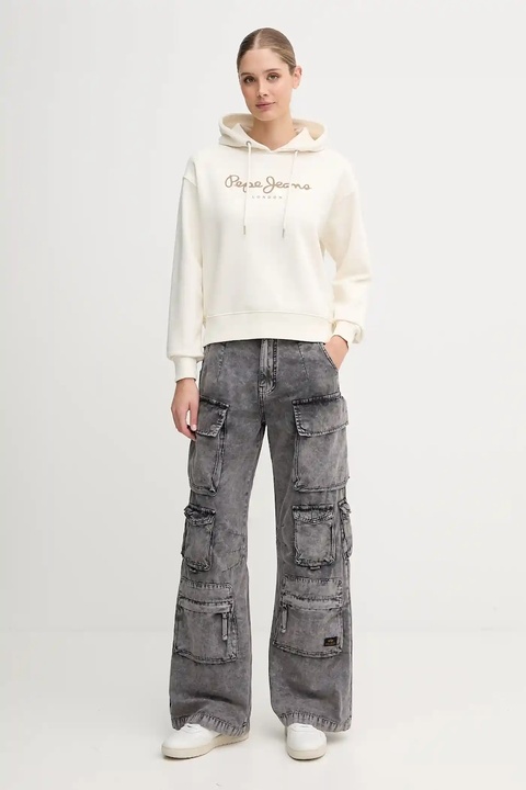 Pepe Jeans bluza damska kolor beżowy z kapturem z nadrukiem PL5800001 - zdjęcie produktu nr 1