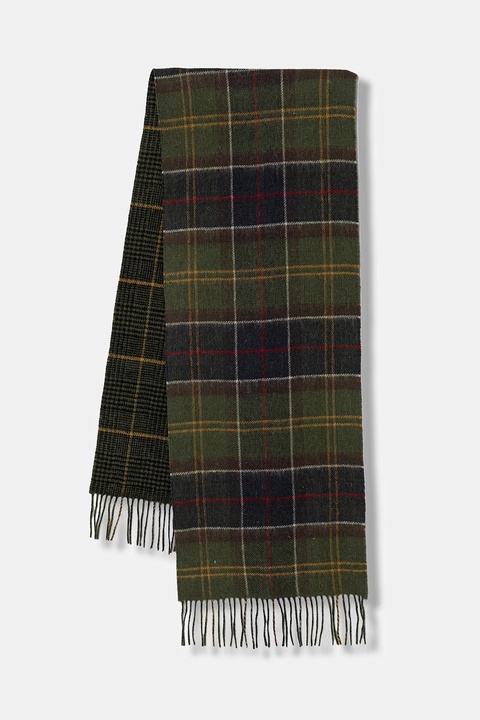 Barbour szalik wełniany kolor zielony wzorzysty USC0401 - zdjęcie produktu nr 1