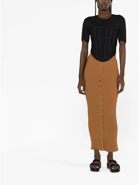Rabanne ribbed cotton-blend midi skirt - Brown - zdjęcie produktu nr 1