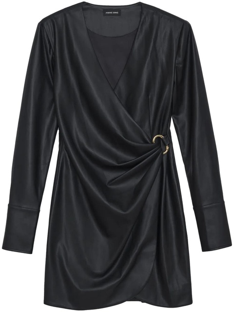 ANINE BING Joey faux-leather wrap minidress - Black - zdjęcie produktu nr 1