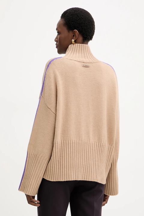 Pinko sweter wełniany damski kolor beżowy lekki z golfem 105396 A2PL - zdjęcie produktu nr 1