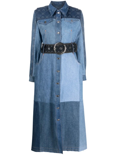 Marine Serre belted panelled denim coat - Blue - zdjęcie produktu nr 1