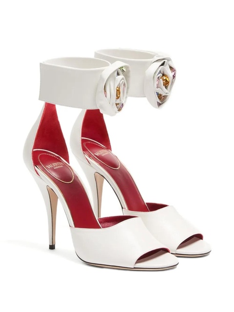 Valentino Garavani 105mm Drip Rose rose-detail ankle-strap sandals - White - zdjęcie produktu nr 2
