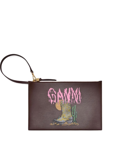 GANNI zip graphic clutch bag - Brown - zdjęcie produktu nr 1