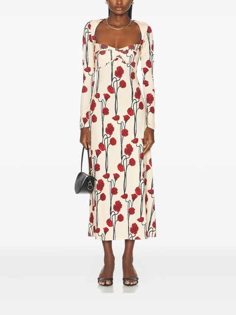 Johanna Ortiz floral-print long-sleeve midi dress - Neutrals - zdjęcie produktu nr 1