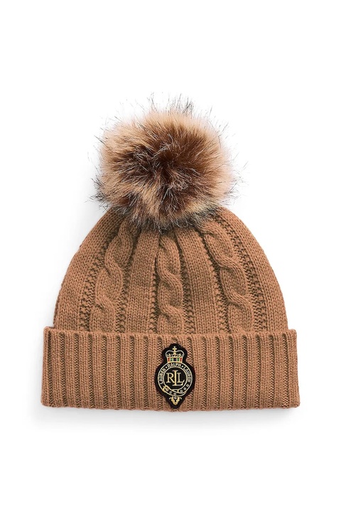 Lauren Ralph Lauren czapka z dodatkiem wełny kolor brązowy 454P04455 - zdjęcie produktu nr 1