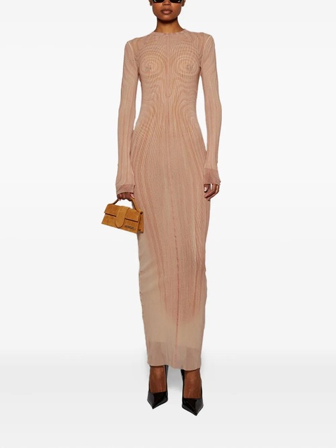 Jean Paul Gaultier spiral-print mesh maxi dress - Neutrals - zdjęcie produktu nr 1