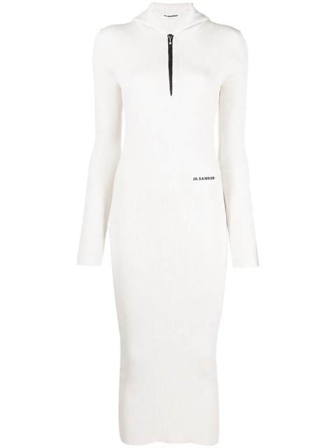 Jil Sander ribbed-knit hooded midi dress - Neutrals - zdjęcie produktu nr 1