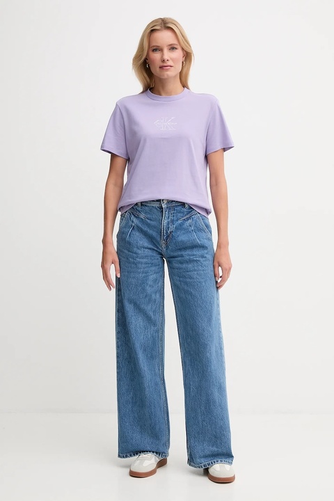 Calvin Klein Jeans t-shirt bawełniany damski kolor fioletowy LV047D873G - zdjęcie produktu nr 1