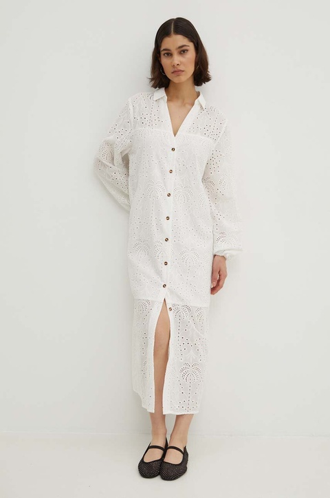 Never Fully Dressed sukienka bawełniana Jenna Shirt dress kolor biały midi prosta NFDDR1349 - zdjęcie produktu nr 2
