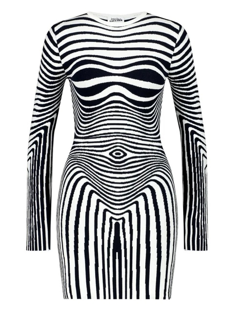 Jean Paul Gaultier long-sleeve morphing-stripes dress - Neutrals - zdjęcie produktu nr 1