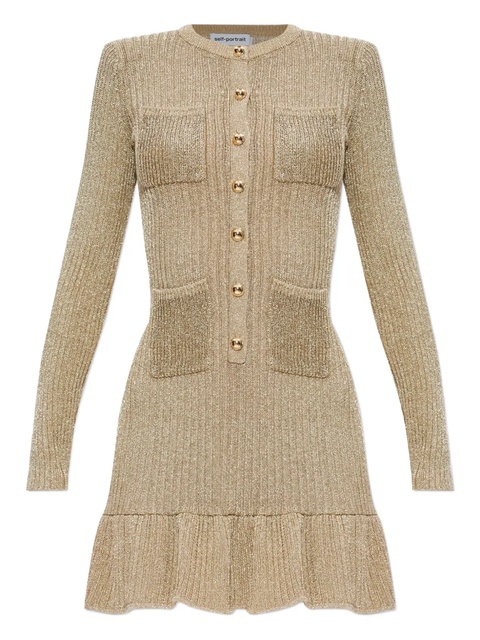 Self-Portrait long-sleeve ruffled dress - Neutrals - zdjęcie produktu nr 1
