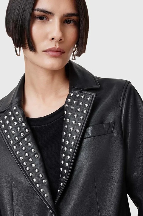 AllSaints marynarka skórzana CORINNA kolor czarny jednorzędowa W037LC - zdjęcie produktu nr 2