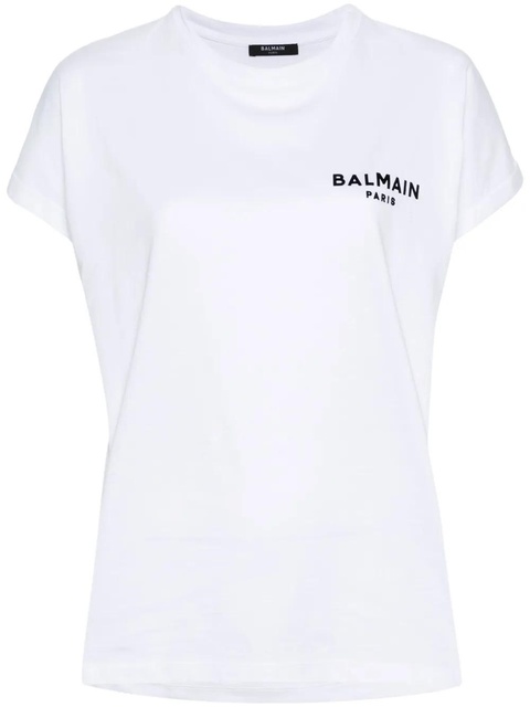 Balmain flocked-logo cotton T-shirt - White - zdjęcie produktu nr 1