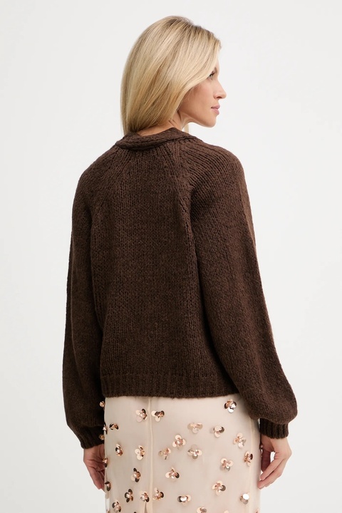 Haveone kardigan z domieszką wełny damski kolor brązowy lekki JIT-P021 - zdjęcie produktu nr 1