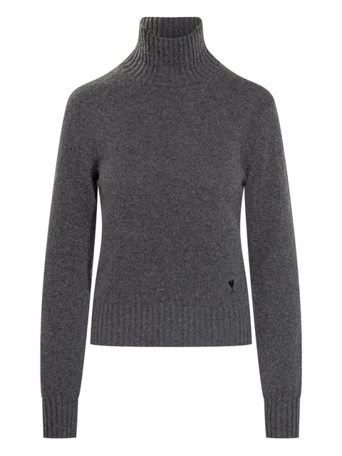 AMI Paris heart-embroidered turtleneck sweater - Grey - zdjęcie produktu nr 1