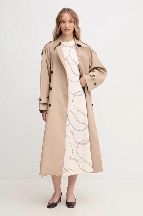 Tommy Hilfiger sukienka bawełniana kolor beżowy midi rozkloszowana WW0WW44547 - zdjęcie produktu nr 2