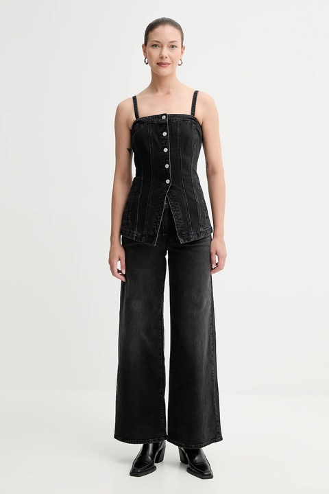 Levi's jeansy 728 HR WIDE LEG damskie kolor czarny 0039B - zdjęcie produktu nr 1