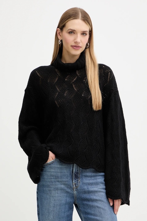 Twinset sweter z dodatkiem wełny damski kolor czarny ciepły z golfem 252TT3424 - zdjęcie produktu nr 1