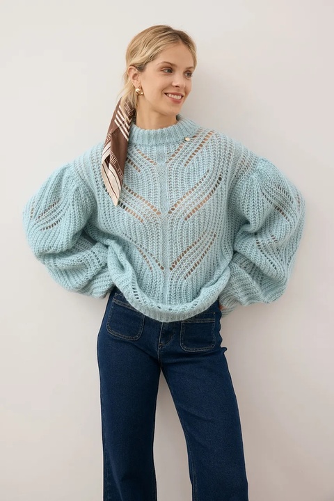 Bizuu sweter z dodatkiem wełny ROSSO damski kolor niebieski lekki z półgolfem ROSSO BŁĘKITNY - zdjęcie produktu nr 1