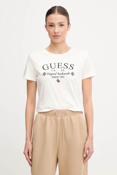 Guess t-shirt bawełniany GLORIA damski kolor beżowy V5YI03 I3Z14 - zdjęcie produktu nr 1