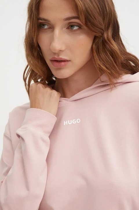 HUGO bluza lounge kolor różowy z kapturem gładka 50490594 - zdjęcie produktu nr 2