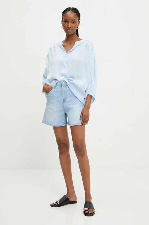Answear.LAB szorty jeansowe damskie kolor niebieski gładkie high waist - zdjęcie produktu nr 2