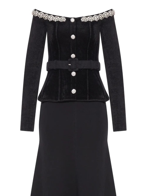 Self-Portrait crystal-embellished chenille belted maxi dress - Black - zdjęcie produktu nr 2