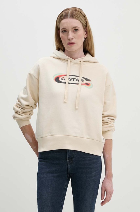 G-Star bluza damska kolor beżowy z kapturem z nadrukiem D25519-D427 - zdjęcie produktu nr 2