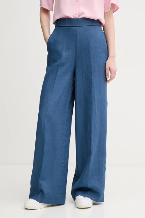 United Colors of Benetton spodnie lniane damskie kolor granatowy proste high waist 4AGHDF08K - zdjęcie produktu nr 1