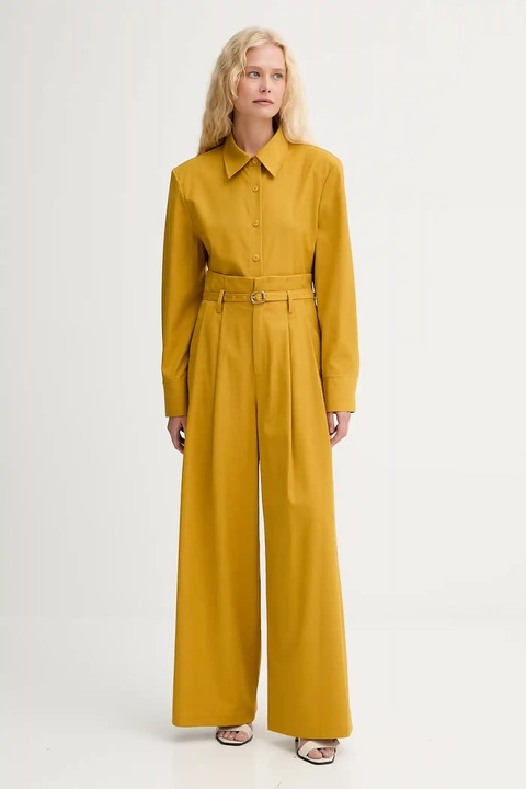 ISABELLE BLANCHE spodnie z domieszką wełny damskie kolor żółty proste high waist IS25FW-P036-T002 - zdjęcie produktu nr 2