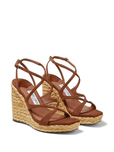 Jimmy Choo 110mm Ayla raffia wedged sandals - Brown - zdjęcie produktu nr 2