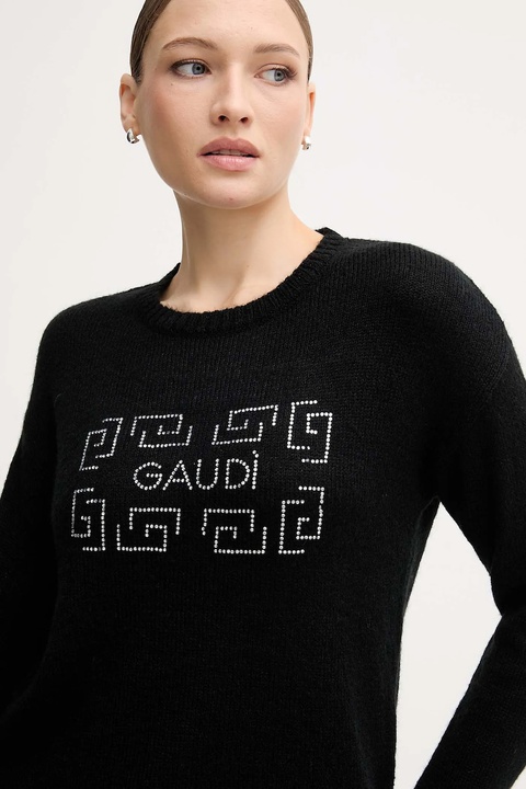 Gaudi sweter z dodatkiem wełny damski kolor czarny 521BD53009 - zdjęcie produktu nr 2