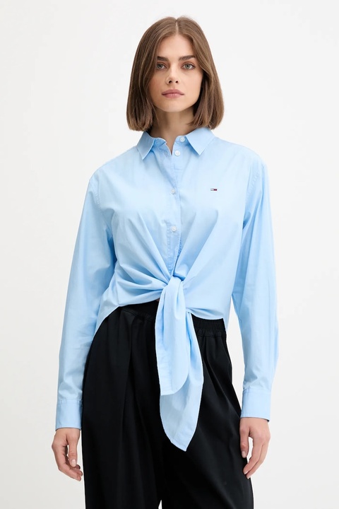Tommy Jeans koszula bawełniana damska kolor niebieski relaxed z kołnierzykiem klasycznym DW0DW20990 - zdjęcie produktu nr 1