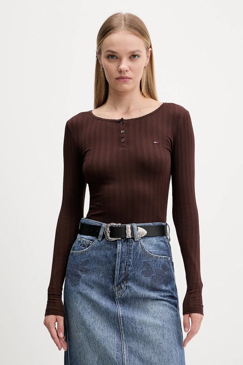 Tommy Jeans longsleeve kolor brązowy DW0DW21575 - zdjęcie produktu nr 1