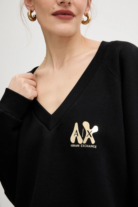 Armani Exchange bluza bawełniana damska kolor czarny z nadrukiem XW001461 AF16192 - zdjęcie produktu nr 1