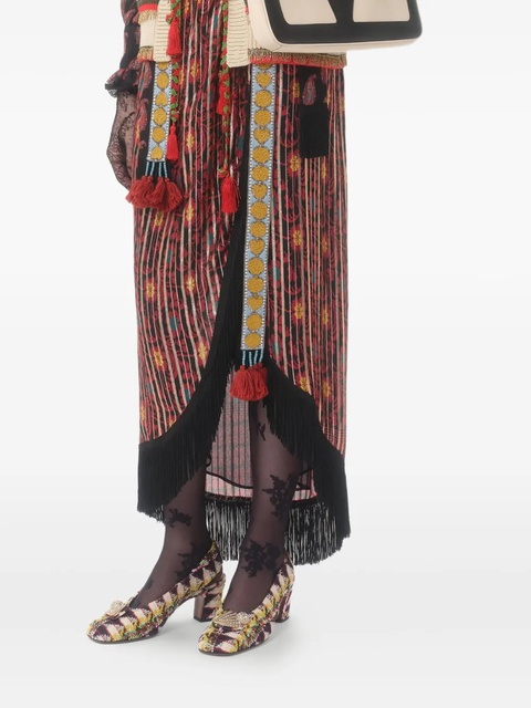 Valentino Garavani fringed floral-print maxi skirt - Red - zdjęcie produktu nr 1