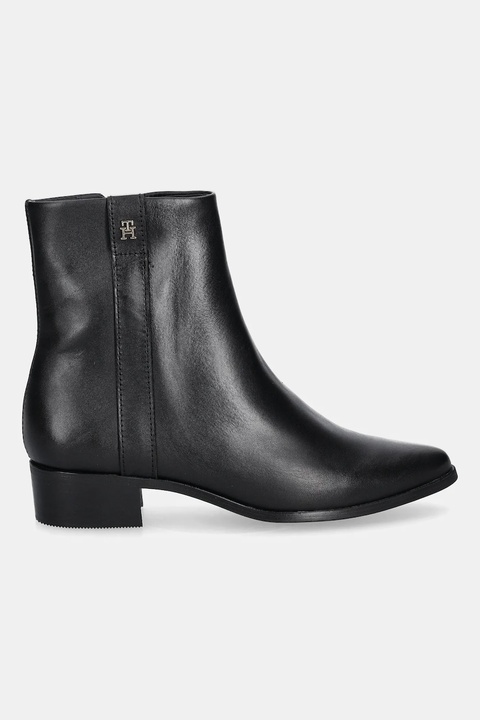Tommy Hilfiger botki skórzane TH LEATHER POINTY ZIP BOOTIE damskie kolor czarny na słupku FW0FW08980 - zdjęcie produktu nr 2