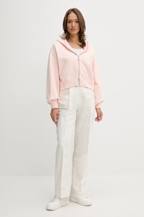 Calvin Klein Jeans bluza bawełniana damska kolor pomarańczowy z kapturem gładka LV047C216G - zdjęcie produktu nr 2