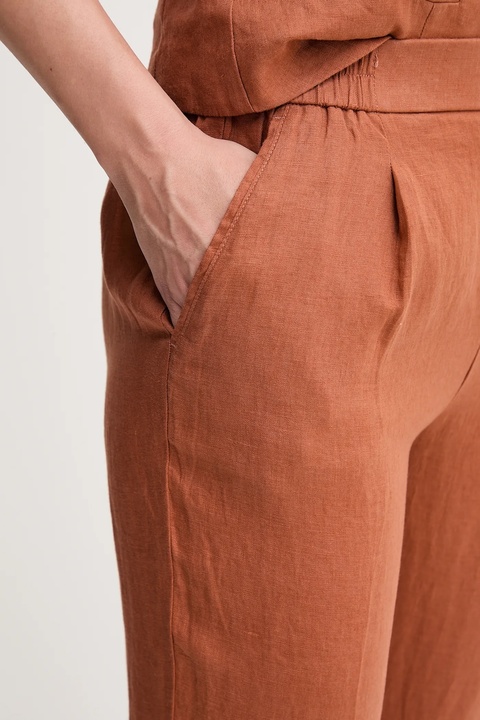 United Colors of Benetton spodnie lniane damskie kolor pomarańczowy proste high waist 4AGHDF079 - zdjęcie produktu nr 2