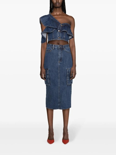 Self-Portrait cargo denim midi skirt - Blue - zdjęcie produktu nr 2