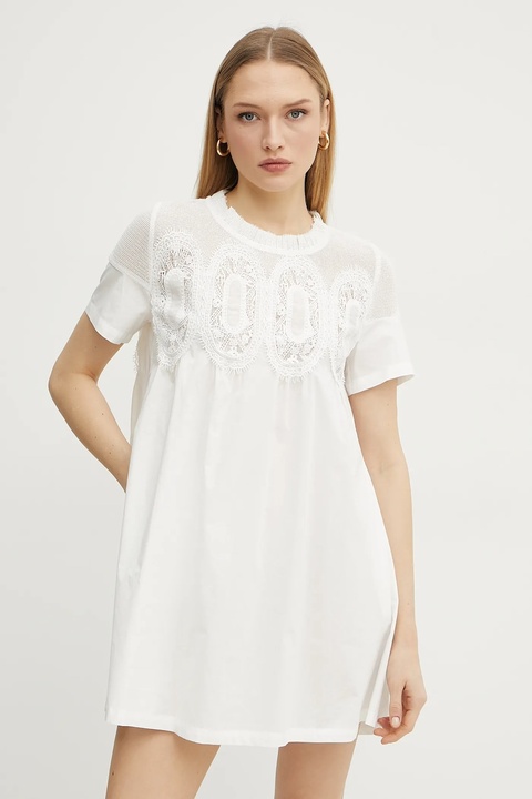 Ermanno Scervino sukienka bawełniana kolor biały mini oversize 56TQ037E36 - zdjęcie produktu nr 1