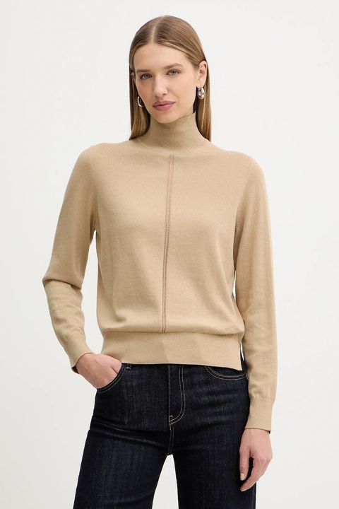 BOSS Orange sweter z dodatkiem wełny damski kolor beżowy lekki z półgolfem 50551356 - zdjęcie produktu nr 2