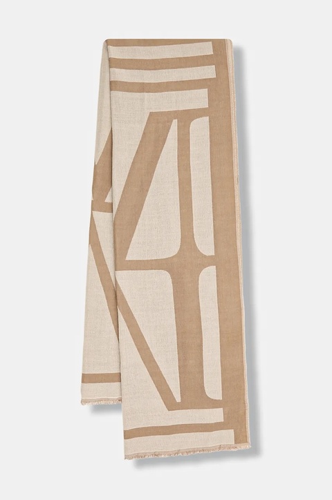 Marc O'Polo szalik z dodatkiem wełny damski kolor beżowy wzorzysty 600803302043 - zdjęcie produktu nr 2