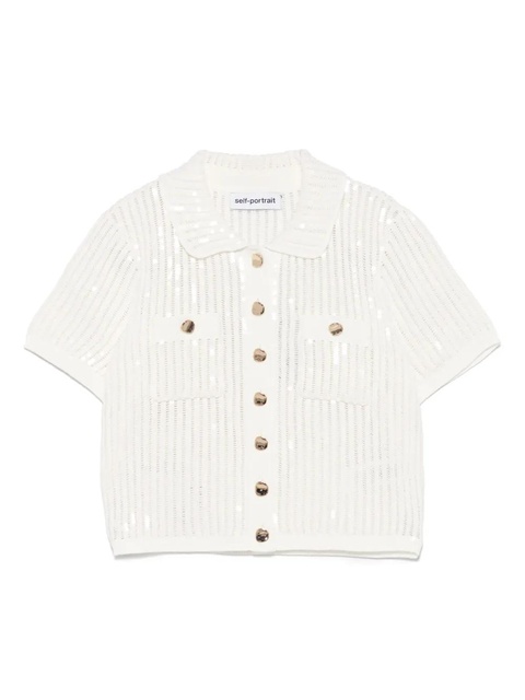 Self-Portrait sequined crochet cardigan - White - zdjęcie produktu nr 1