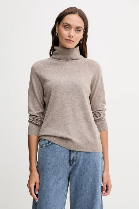 United Colors of Benetton sweter z dodatkiem wełny damski kolor brązowy lekki z golfem 1035D2551 - zdjęcie produktu nr 1