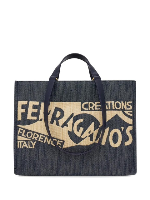 Ferragamo medium Venna logo-embroidered tote bag - Blue - zdjęcie produktu nr 1